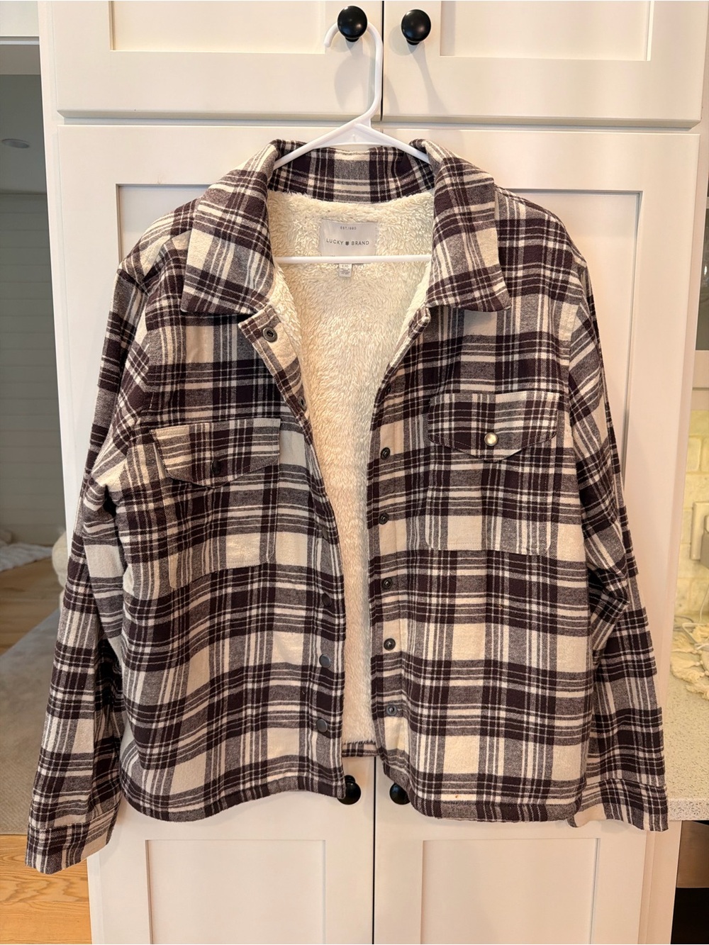Lucky Brand Cream & Brown Plaid Sherpa-Lined Jacket
